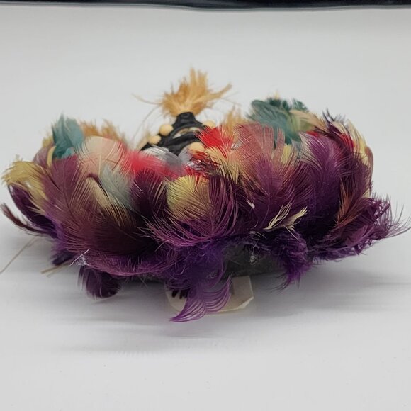 Handmade Tribal Brazil Mask With Colorful Feathers & Natural Fiber Tassels - Picture 7 of 8